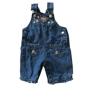 Vintage Overalls Pink Purple Floral Embroidered Size 0-3 Months Cute Retro